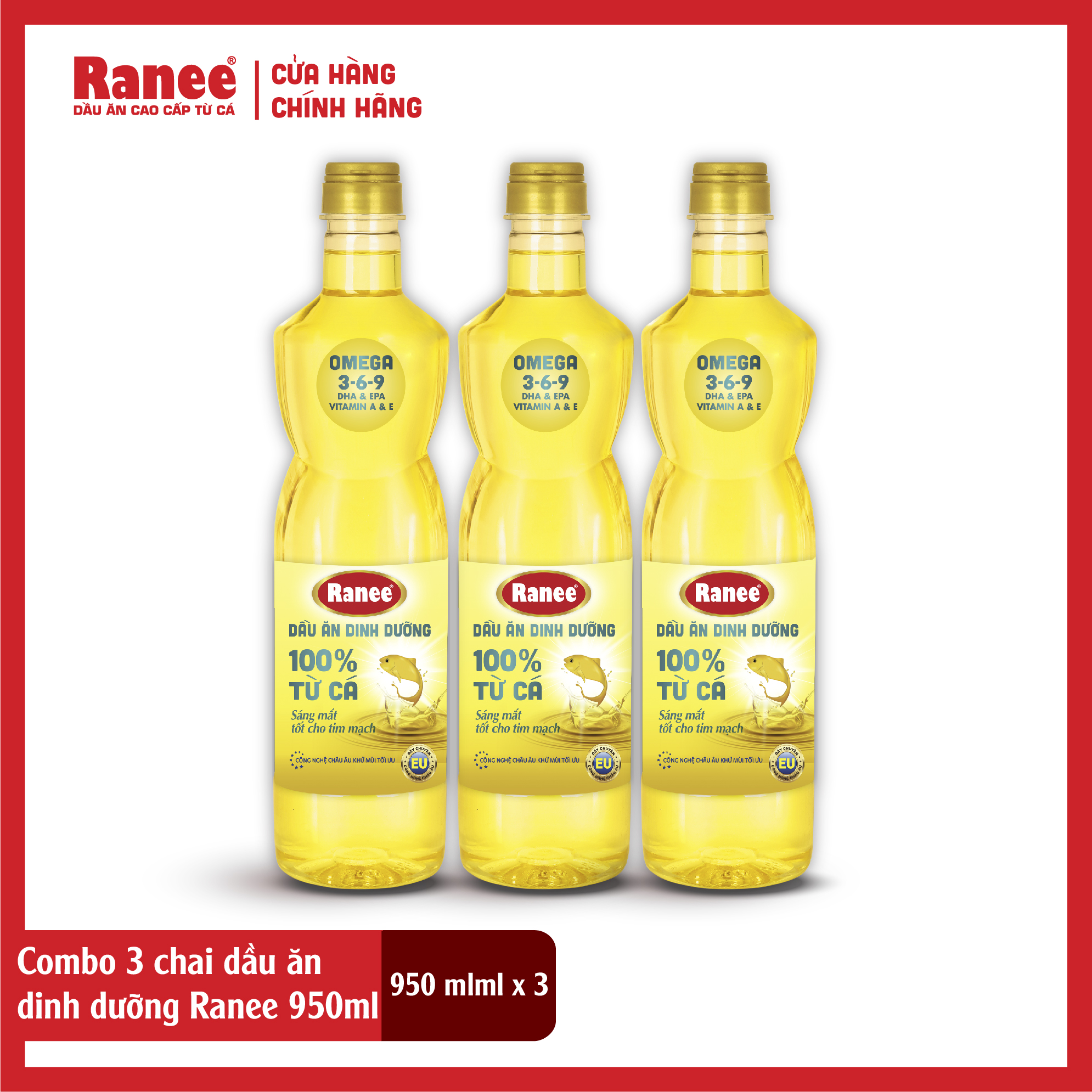 {Đơn 199k tặng hộp bơ -399k tặng vá gỗ} Combo 3 chai dầu ăn dinh dưỡng Ranee 950ml (950ml/chai x 3 chai)