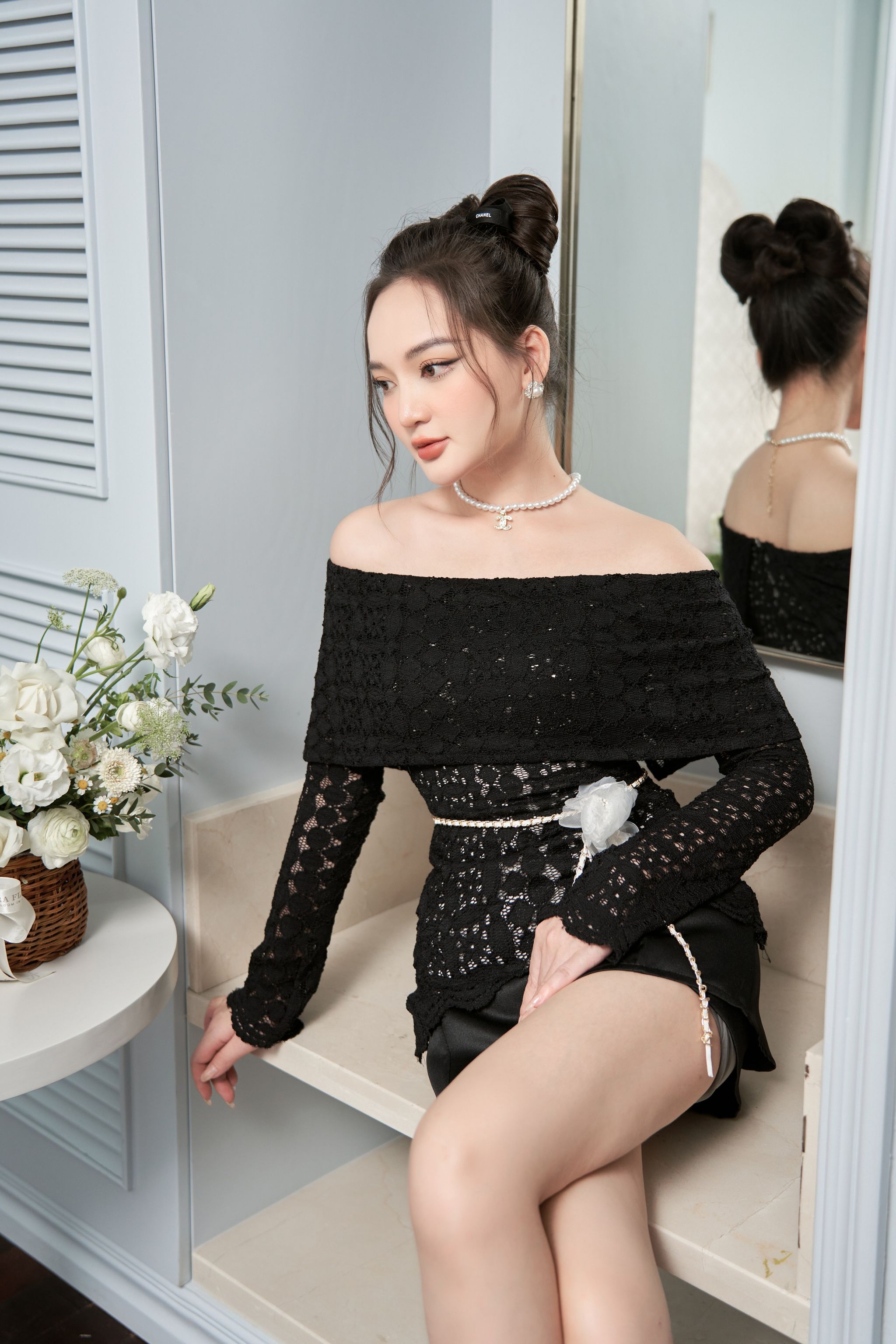 Áo Ren Trễ Vai Tay Dài - EDINI - A1462