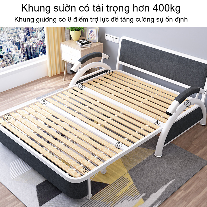 Telescopic sofa bed folding sofa bed with 2 pillows portable size 1m28x1m95