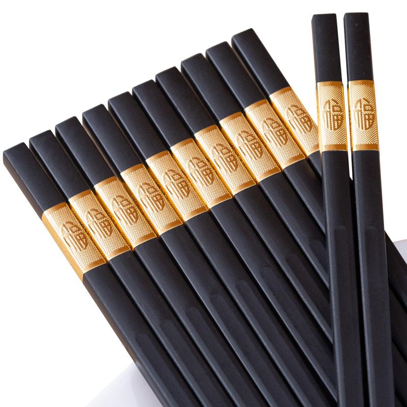 Chopsticks Household Solid Wood Family Alloy Chopsticks Japanese Style Hotel Chopsticks Chinese Style Chopsticks China Suit 10 Double