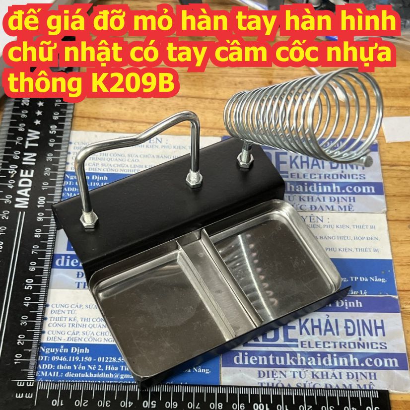 đế giá đỡ mỏ hàn tay hàn hình chữ nhật có giá để cuộn chì K209 có tay cầm cốc nhựa thông K290B kde2377