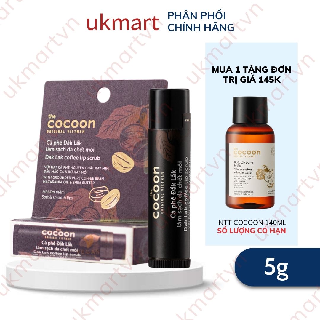 Tẩy da chết môi cà phê Đắk Lắk Cocoon môi ẩm mềm 5g