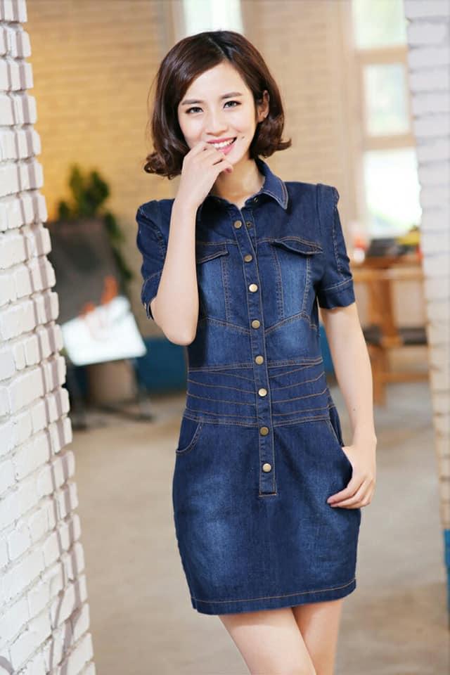 đầm jean phối nút cao cấp
