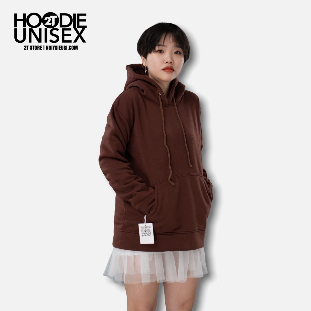 [4.4 HOÀN TIỀN 15%][HCM]ÁO KHOÁC NỈ HOODIE TRƠN NÓN 2 LỚP DÀY DẶN UNISEX 2T STORE - NÂU CHOCOLATE