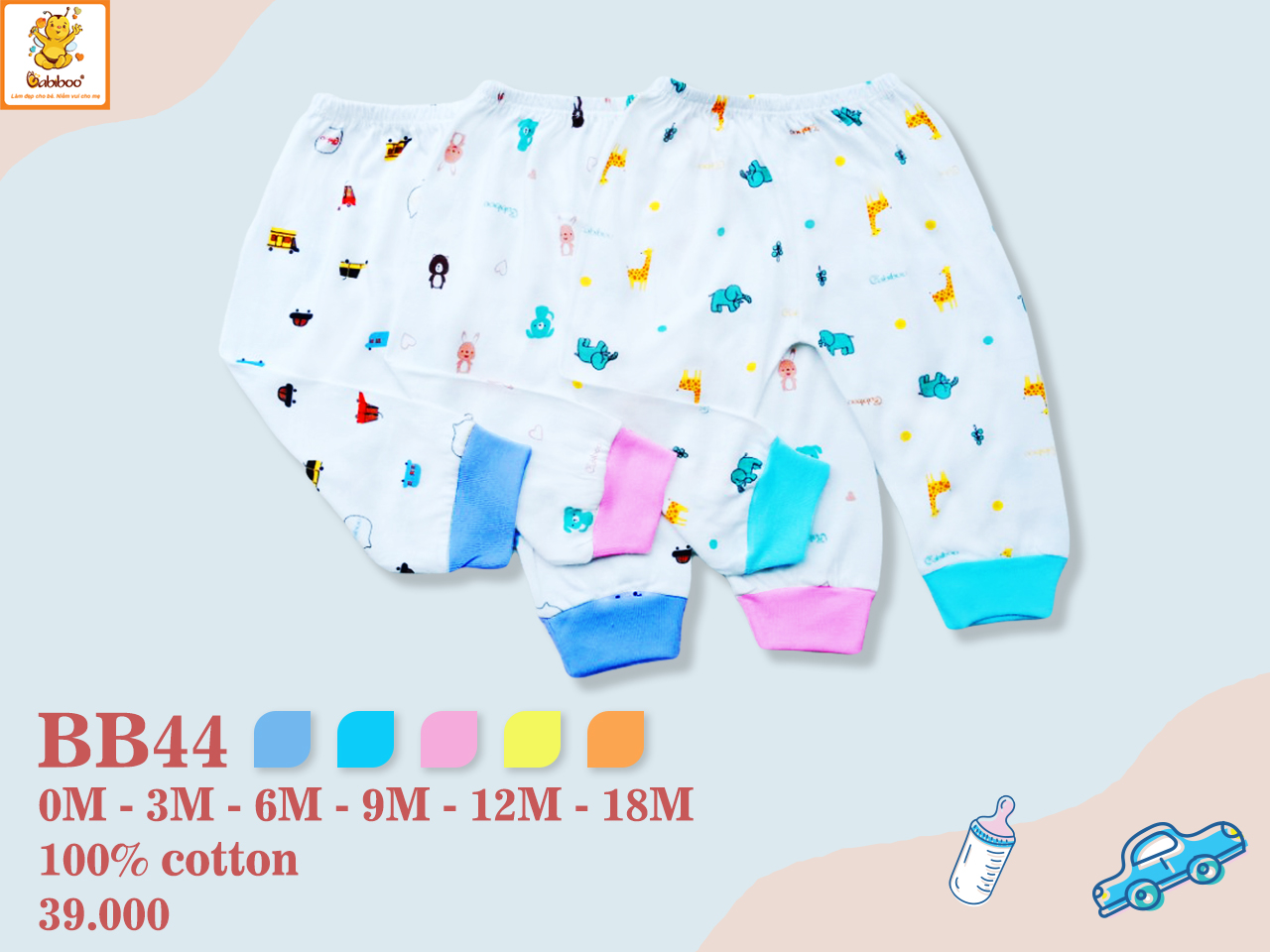 Quần dài sơ sinh Babiboo quần dài cho bé cotton họa tiết - BB44