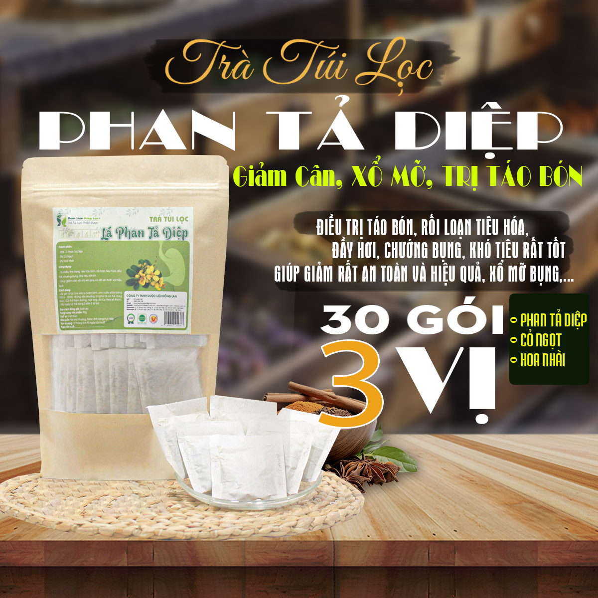 Combo 5 bịch zip trà Túi Lọc Lá Phan Tả Diệp 450g