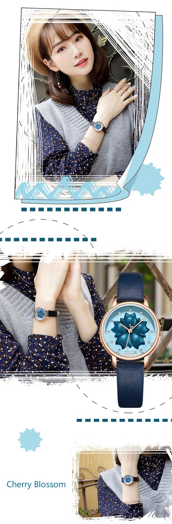 Đồng hồ nữ dây da Julius Ja-1000