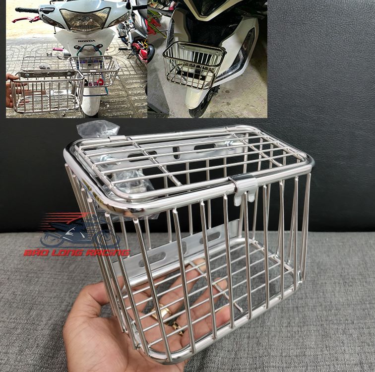 Rổ inox mini nắp đậy đa năng gắn được nhiều loại xe máy tiện ích đẹp thời trang