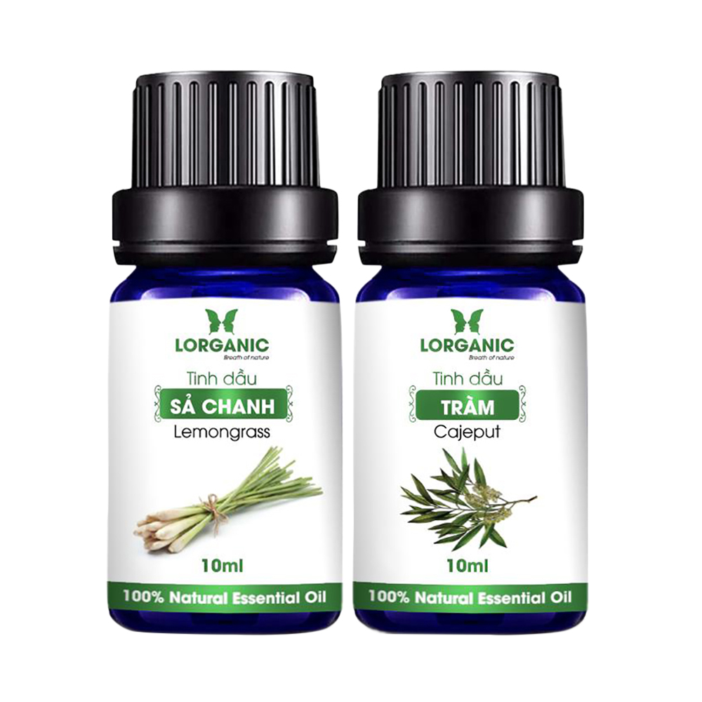 [HCM]Combo Tinh Dầu Sả Chanh Lorganic + Tràm Gió Lorganic (10ml / Chai)