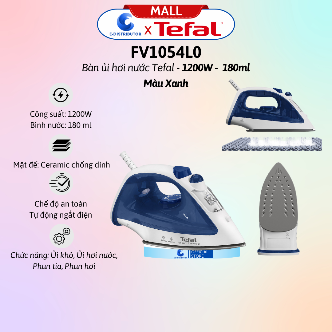 Bàn ủi hơi nước tefal fv1054l0 1200w - bàn ủi hơi nước tefal easy steam fv1955e0 1400w - hàng chính hãng - bảo hành 12 tháng