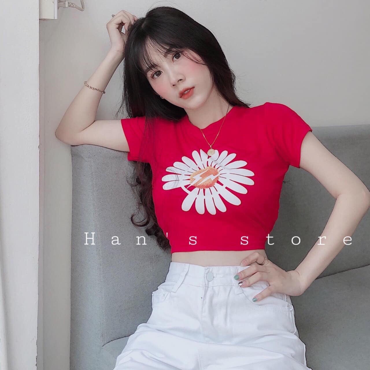 [HCM]Áo Croptop Bông Cúc Lớn
