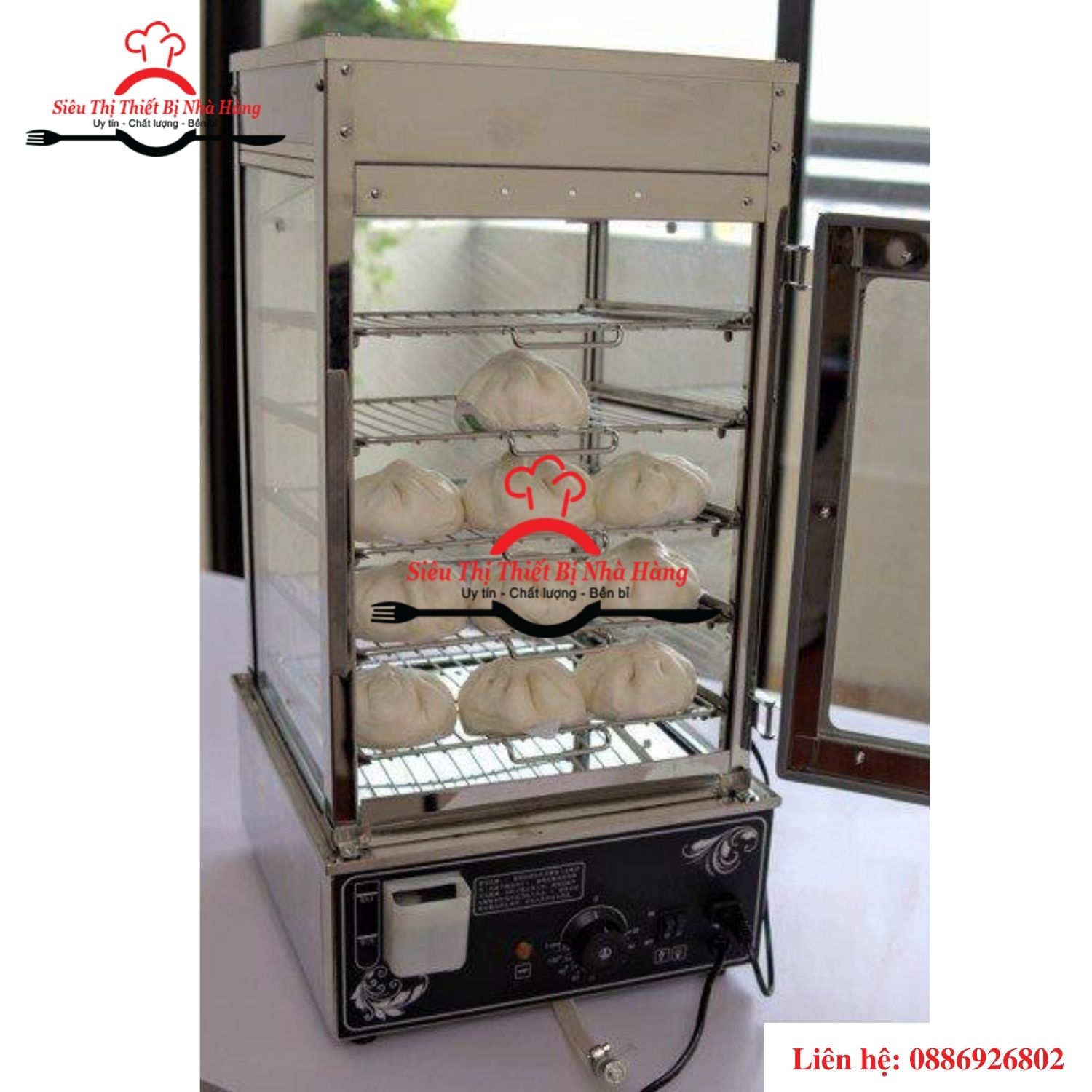 TỦ HẤP BÁNH BAO 5 TẦNG, 2 LỚP KÍNH [ BẢO HÀNH 12 THÁNG ]
