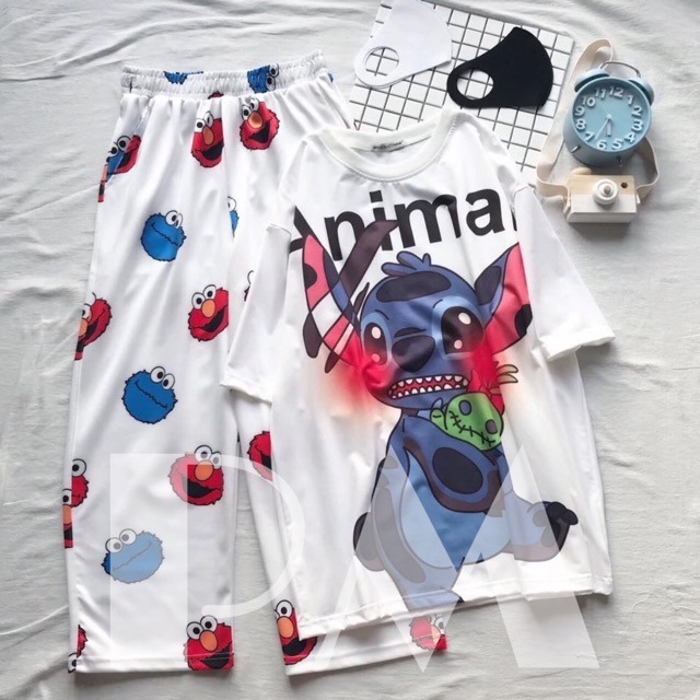 Sét áo ANIMA +quần thú xanh đỏ Áo thun nam nữ, quần kaki, quần nữ, sét bộ mặc ở nhà, áo thun tay dài, quần jean ống rộng - FANI