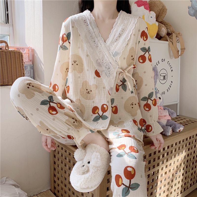 Set bộ gấu phối ren kiểu dáng kimono quảng châu