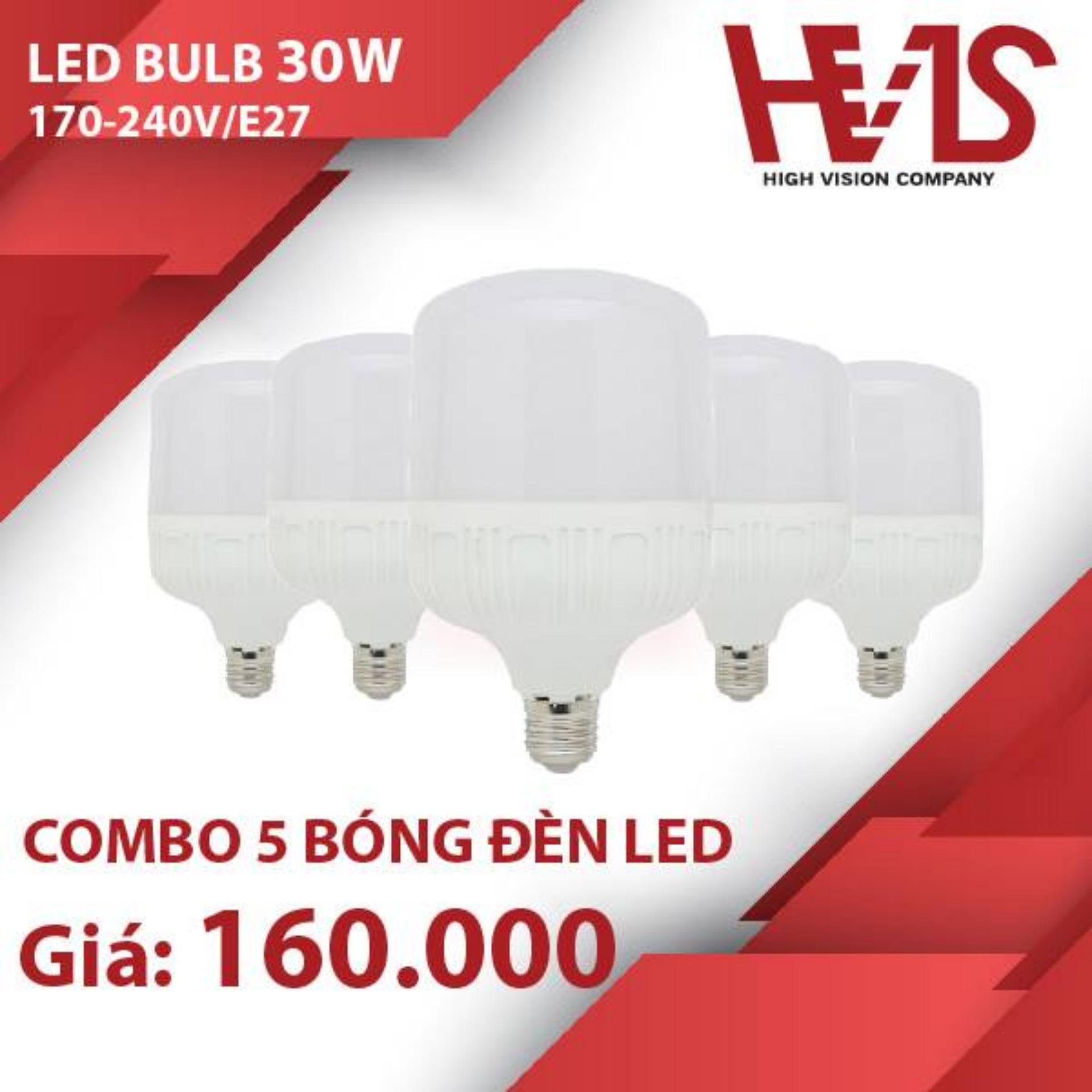 Bộ combo 5 Đèn led bulb thân trụ 30W E27 siêu sáng tiết kiệm điện