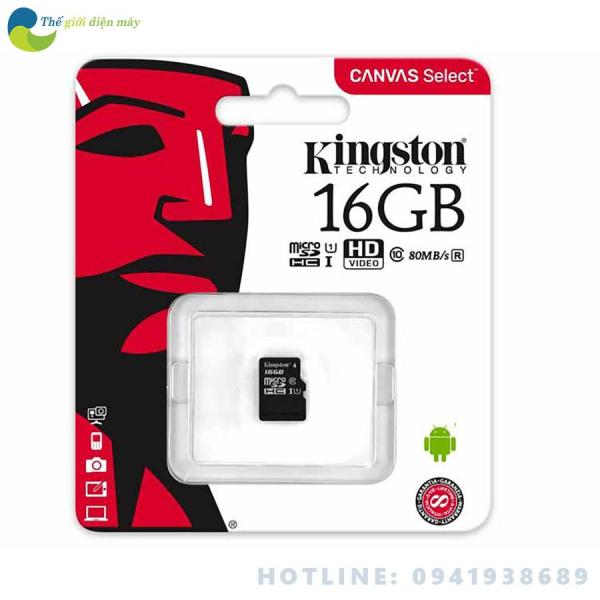 Thẻ nhớ microSDXC Kingston 16GB class 10 Canvas Select 80MB/s - Bảo hành 5 năm - shop Thế giới điện máy