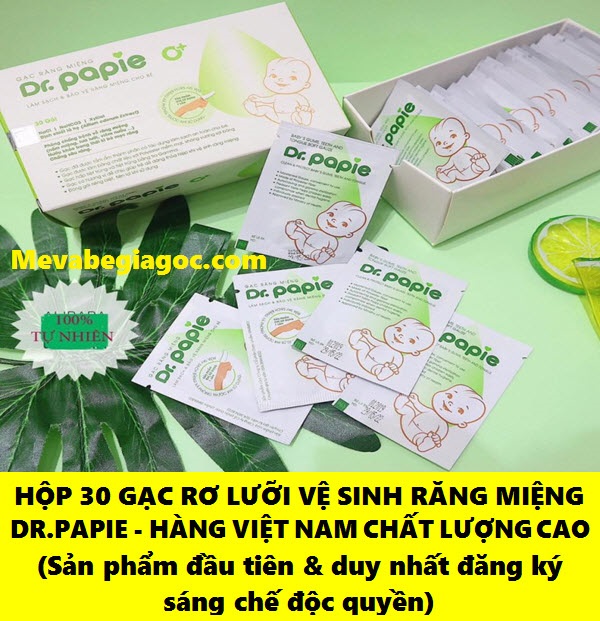 Hộp 30 Gạc rơ lưỡi vệ sinh răng miệng an toàn cho Bé - Dr.Papie Hàng Việt