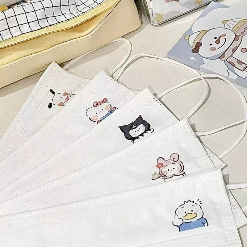 Khẩu trang in hình dễ thương người lớn 5 cái Louiis.store