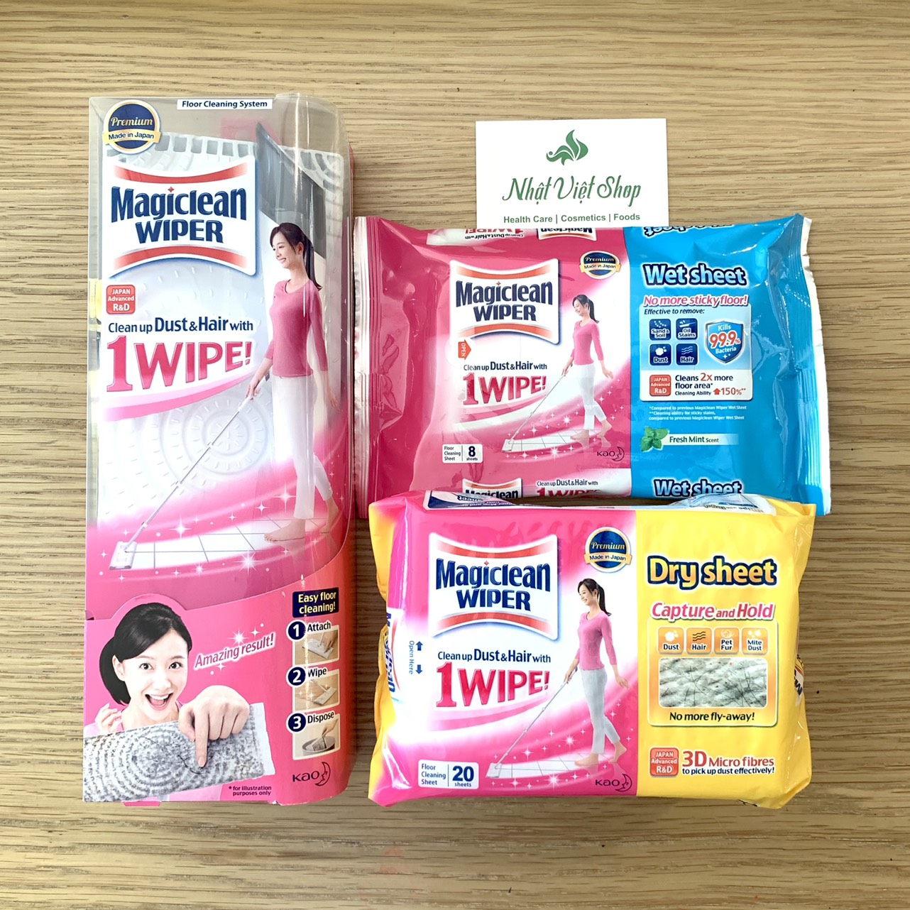 Combo bộ lau sàn magiclean wiper wipe & mop ,giẻ ướt lau sàn magiclean và giẻ lau sàn khô magiclean - 20 miếng
