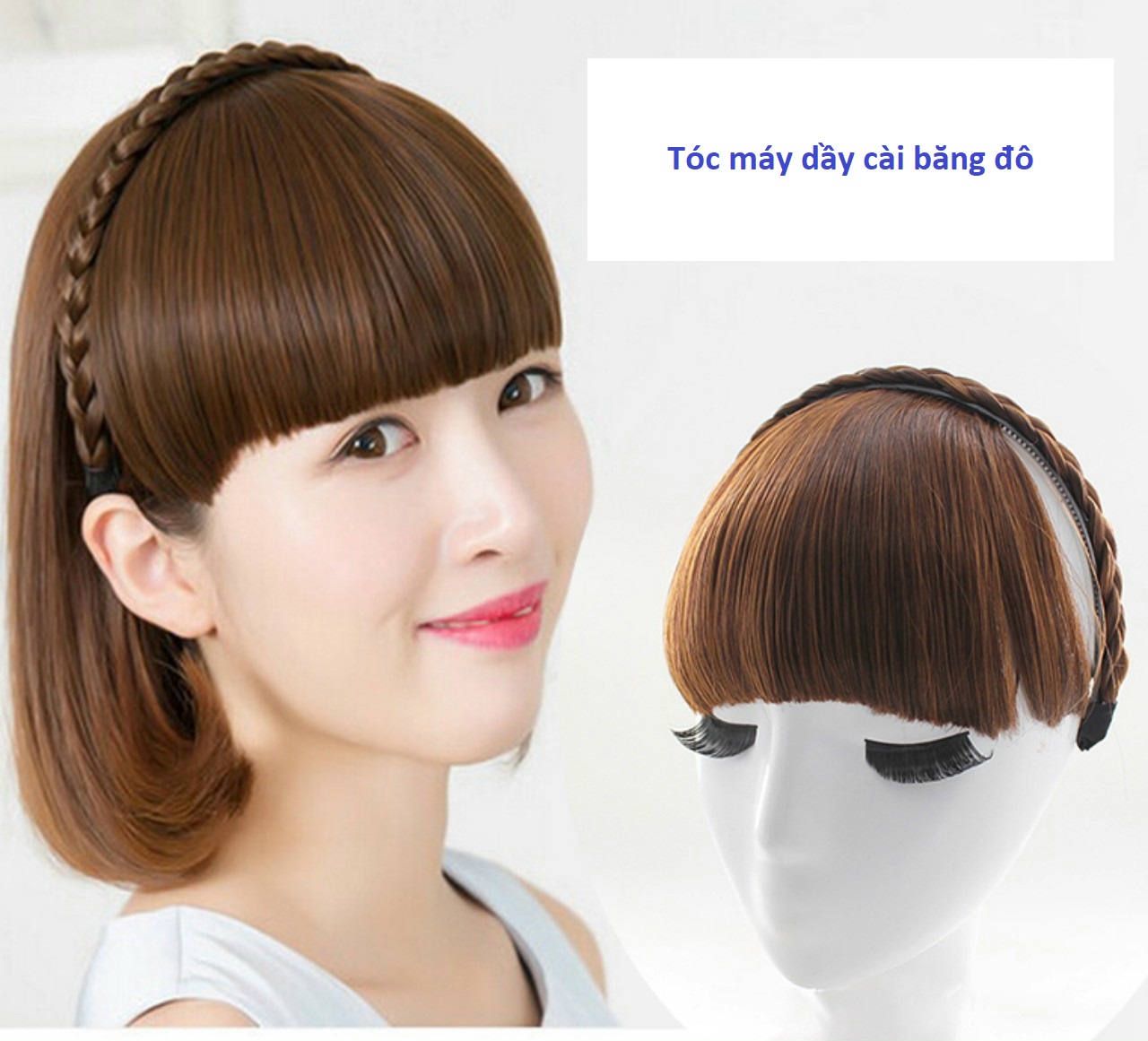TÓC GIẢ MÁI DẦY CÀI BĂNG ĐÔ