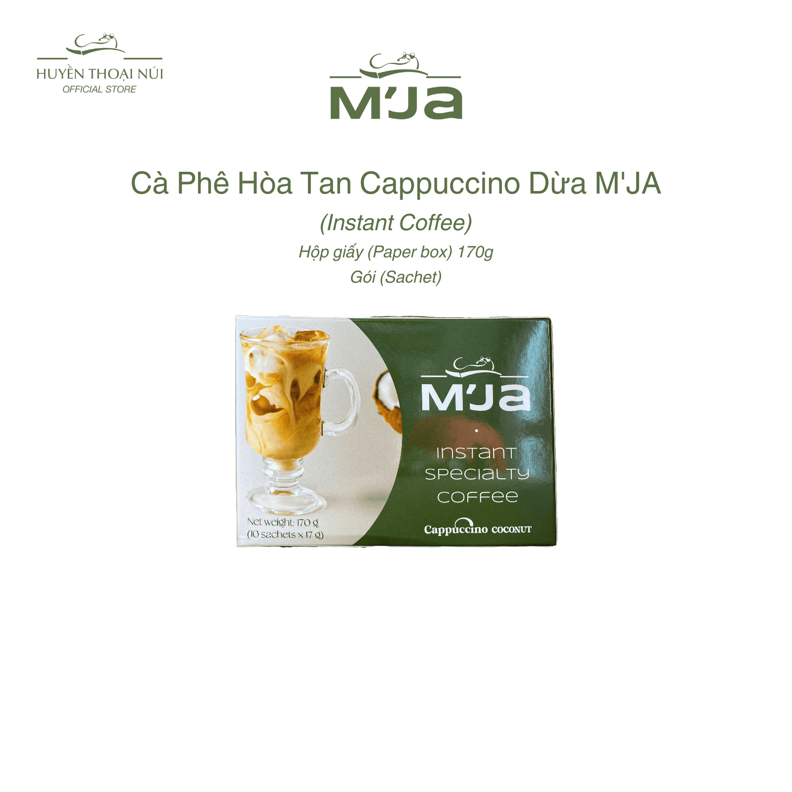Cà Phê Hòa Tan Cappuccino Dừa M'JA - Vị Đắng Pha Chút Ngọt Dịu - Hộp 170g (10 gói x 17g)