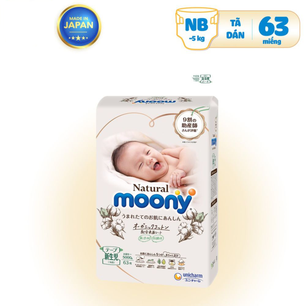 Tã Bỉm dán Moony Natural siêu cao cấp NB63/S58/M46