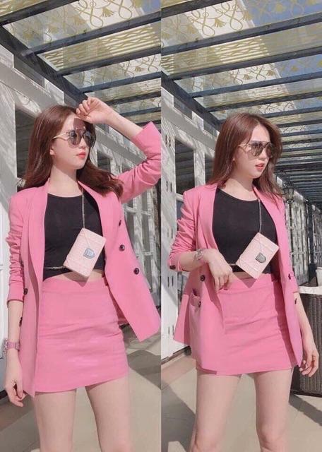 [HCM]Set Bộ Nữ 3 Món Màu Hồng Thời Trang