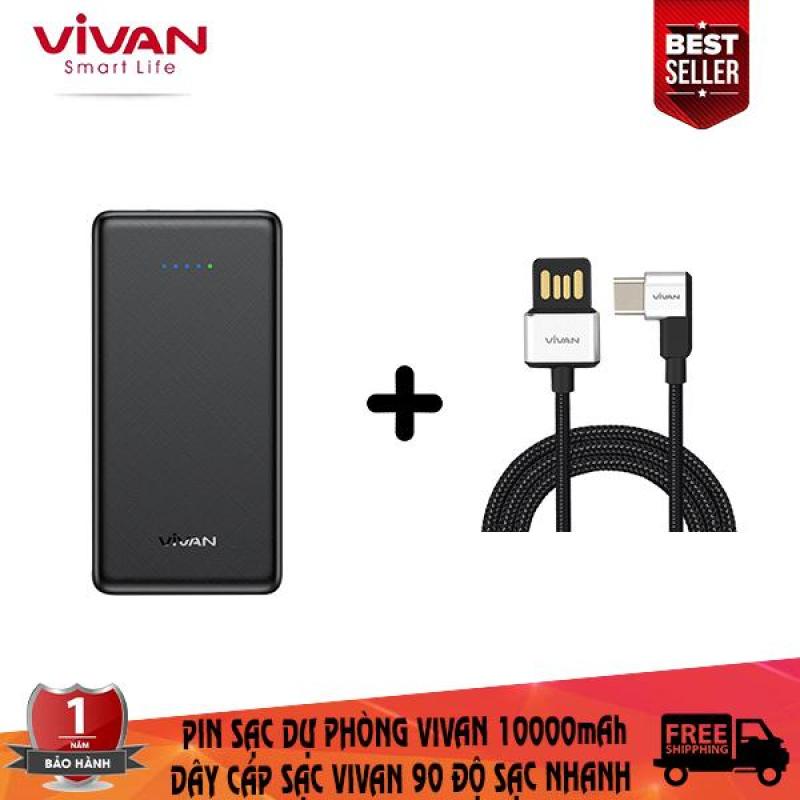 Giá Combo sạc dự phòng vivan 10000mAh + dây cáp sạc Type-C vivan tích hợp sạc nhanh thiết kế chữ L 90 độ chuyên dụng chơi game ( bảo hành 1 đổi 1 ) - CB6