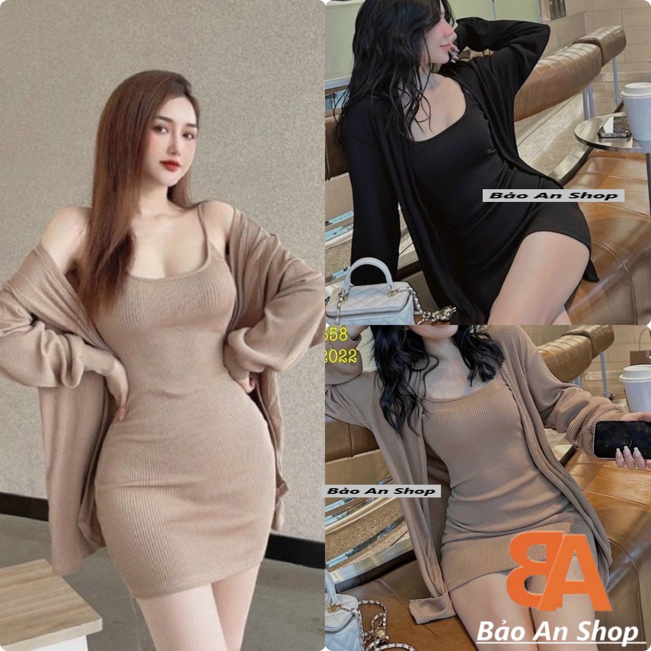 Sét áo khoác dài phối đầm 2 dây body