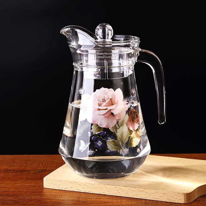 [HCM]BÌNH THỦY TINH RÓT NƯỚC CÓ HOA VĂN IN 1.3 LÍT