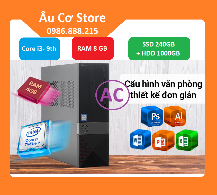 Máy tính để bàn dell vostro 3470/ core i3 9100 / 4gb/ 1tb/ dos