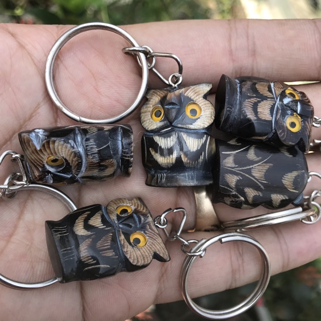 Combo 3 móc khóa Con Cú mèo mini bằng sừng - OTH017