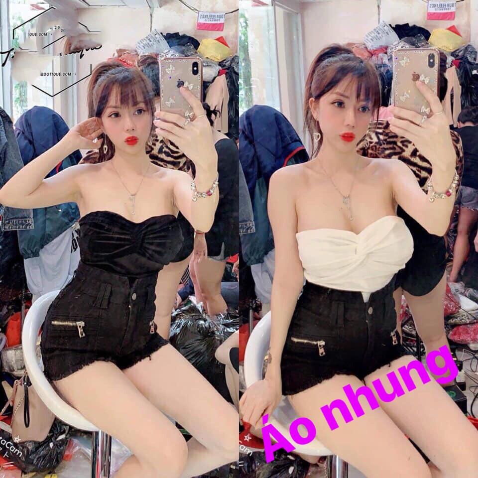 Áo nhung cúp ngực  kèm mút  sang chảnh