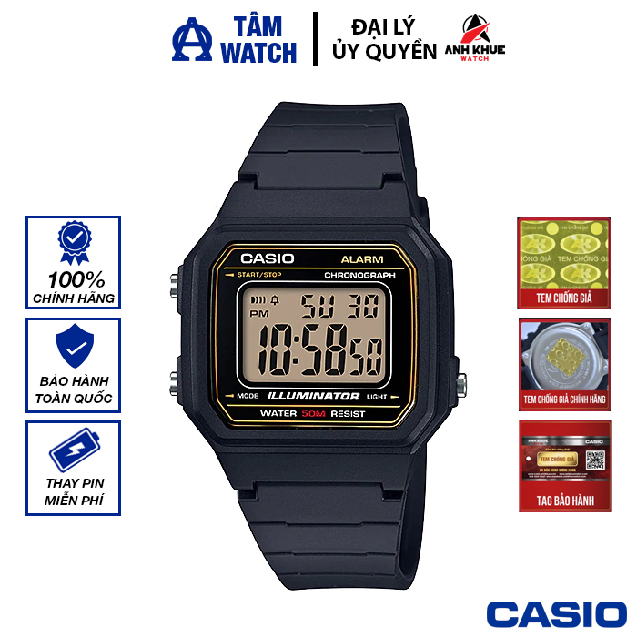 Đồng hồ nam dây nhựa casio chính hãng anh khuê w-217h-9avdf