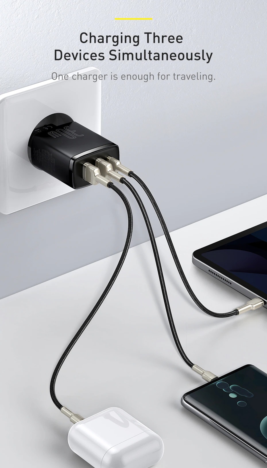 Củ sạc nhanh 3 cổng 30w baseus compact quick charger 2U+C 30W