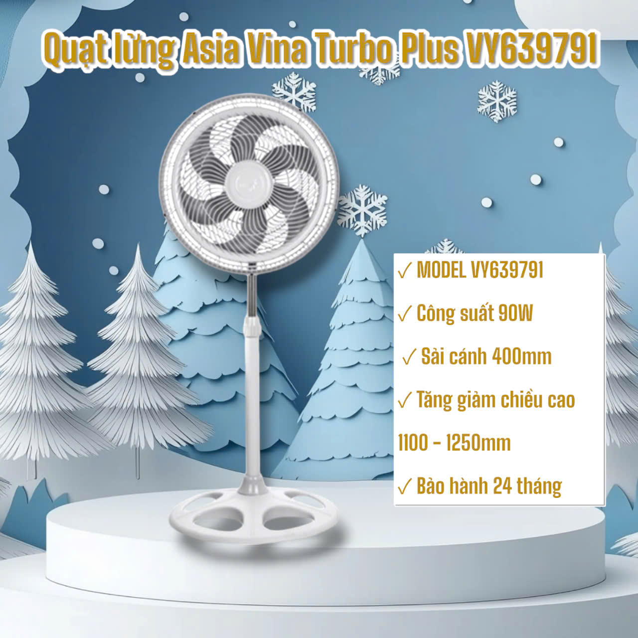 Quạt đứng TURBO PLUS Asia VY639791 Xám 90W hoạt động êm