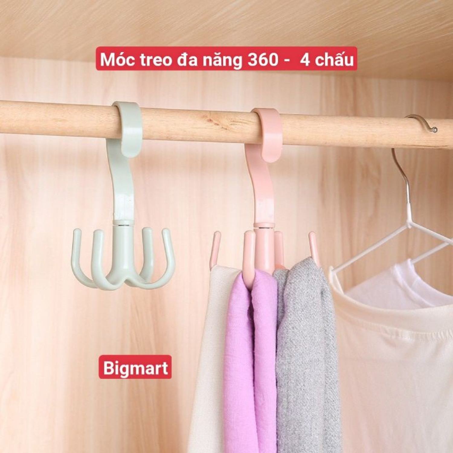 Móc treo đồ 4 chấu xoay 360 độ hình móc câu