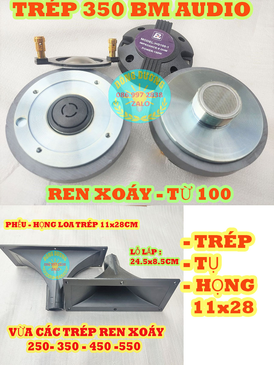 LOA TREBLE KÈN BM 350 - 2 CỦ TRÉP + 2 HỌNG 11x28CM + 2 TỤ 2.2MF - TRÉP LOA KÉO - LOA TRÉP RỜI