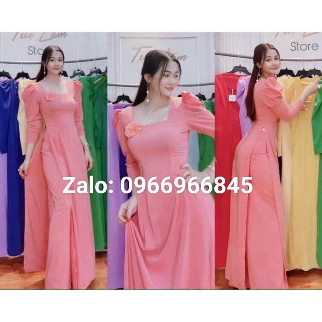 Áo dài tay bồng đính hoa ngực đủ màu - Áo Dài Đan Linh