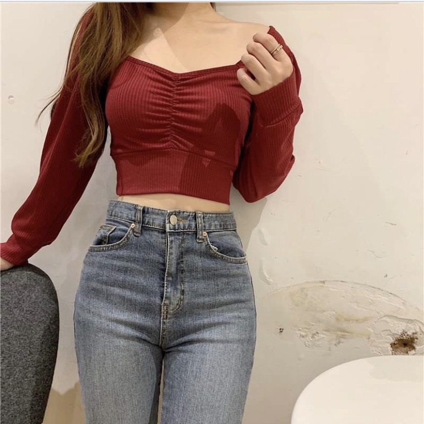 [HCM]ÁO CROPTOP TAY PHỒNG RÚT NGỰC