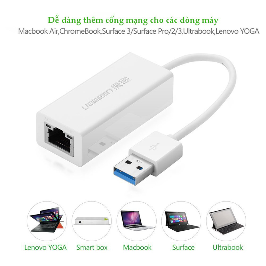 Cáp chuyển USB 3.0 to Lan Ugreen 20255 hỗ trợ 10/100/1000 Mbps  - HapuStore