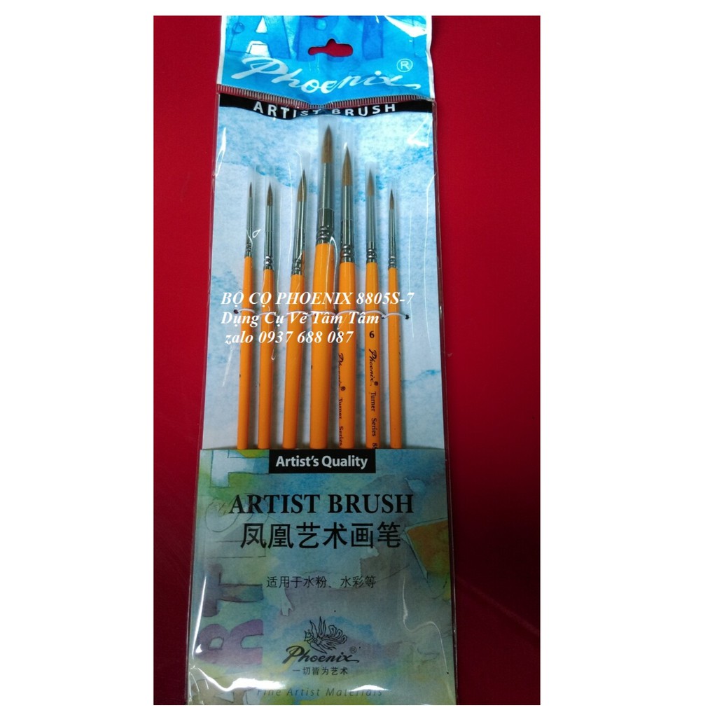 Bộ cọ vẽ phoenix 8805s-7 - cọ lông sóc - -dụng cụ vẽ tâm tâm