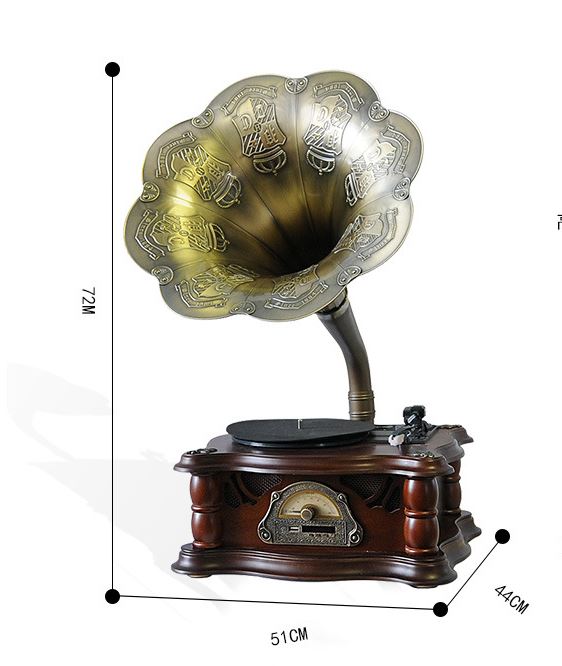 BỘ MÁY PHÁT NHẠC LOA KÈN ĐỒNG (cao cấp nghe nhạc đĩa than, USB, Bluetooth và đài FM (51x44x72)