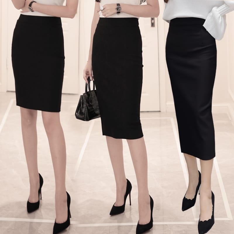 Chân váy bút chì màu đen basic xẻ sau