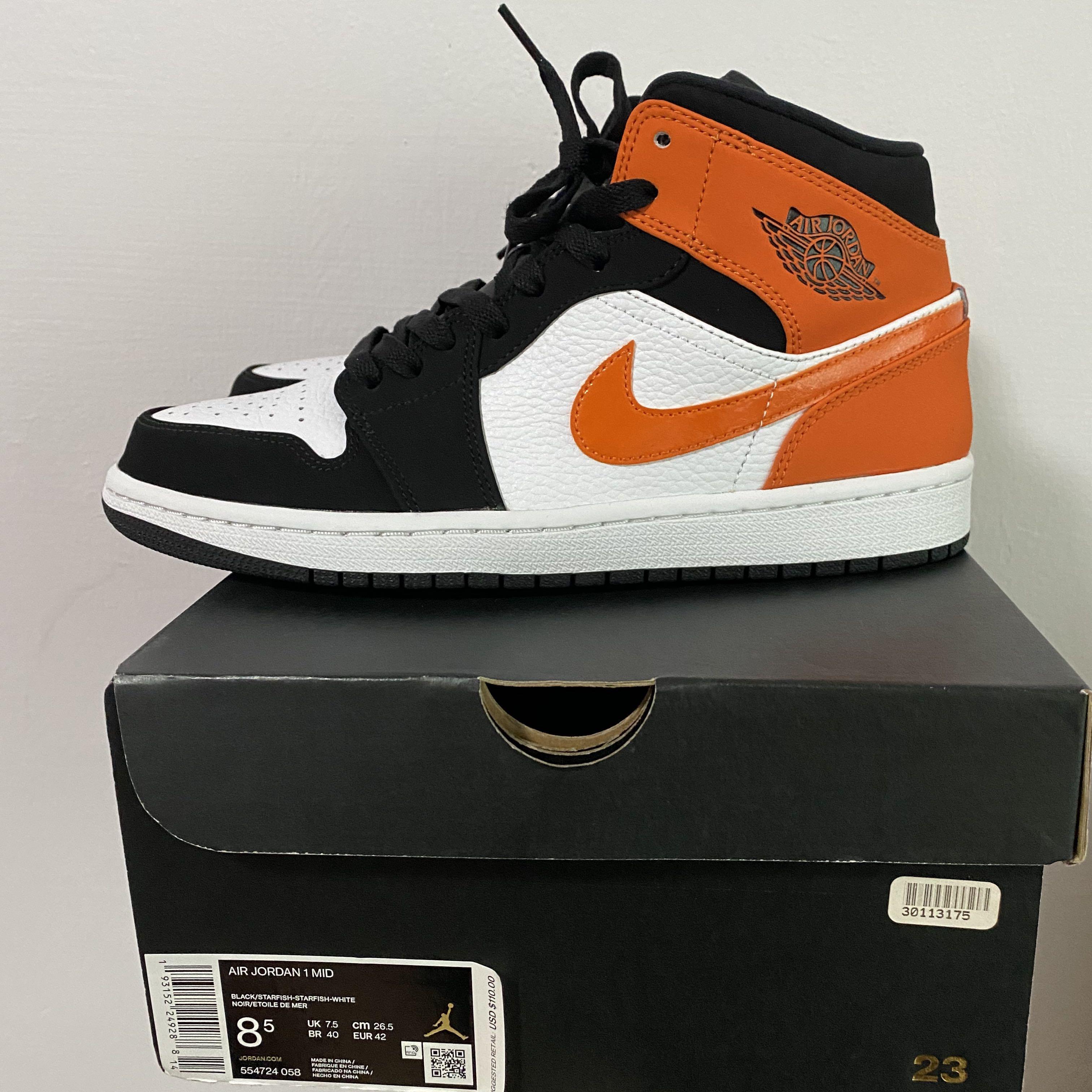Giày Air J0rdan 1 Mid Shattered Backboard Trắng Đen Cam ( Full box)