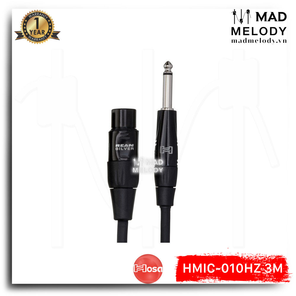 Hosa Pro Microphone Cable HMIC-010HZ (3m) (REAN XLR3F - 1/4in TS) (Dây cáp Micro Dynamic Sân khấu Karaoke canon XLR cái 6ly 6.35mm TS đực chất lượng cao, Brand New)