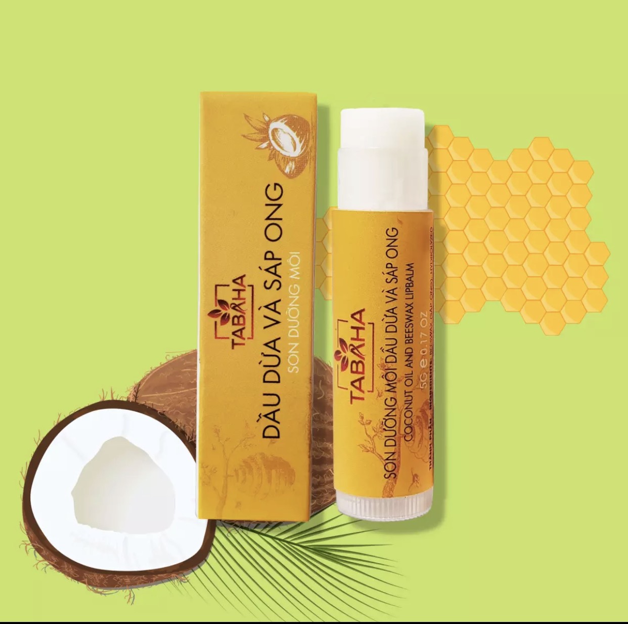 Thỏi Son dưỡng môi không màu Lip Balm Dầu Dừa Sáp Ong tabaha 5g dành cho môi khô, nứt nẻ, giúp môi mềm mịn, giảm thâm môi
