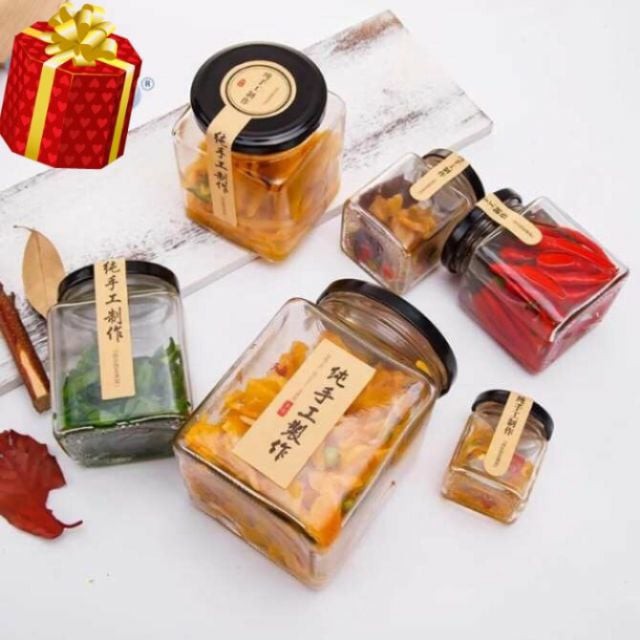 Hủ thuỷ tinh 500ml thân vuông nắp thiếc