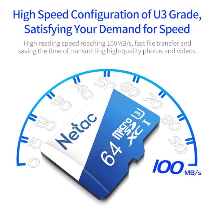 Netac 64GB U3 4K 100 MB/s microSDXC-non box (Blue White) for computer