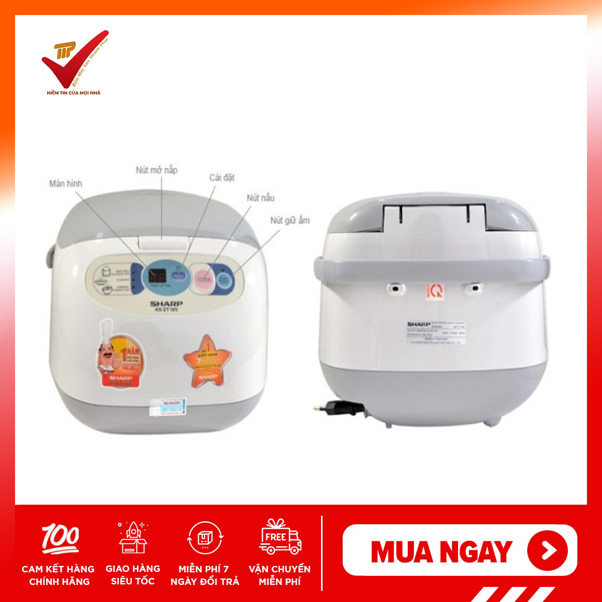Nồi điện tử Sharp KS-ZT18 1.8L (Trắng) Thái Lan